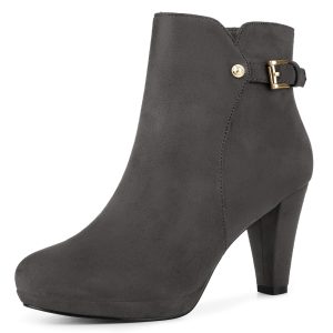 Women's Low Platform Side Zip Buckle Chunky High Heel Ankle Booties Grey/6.5 - Allegra K catalog