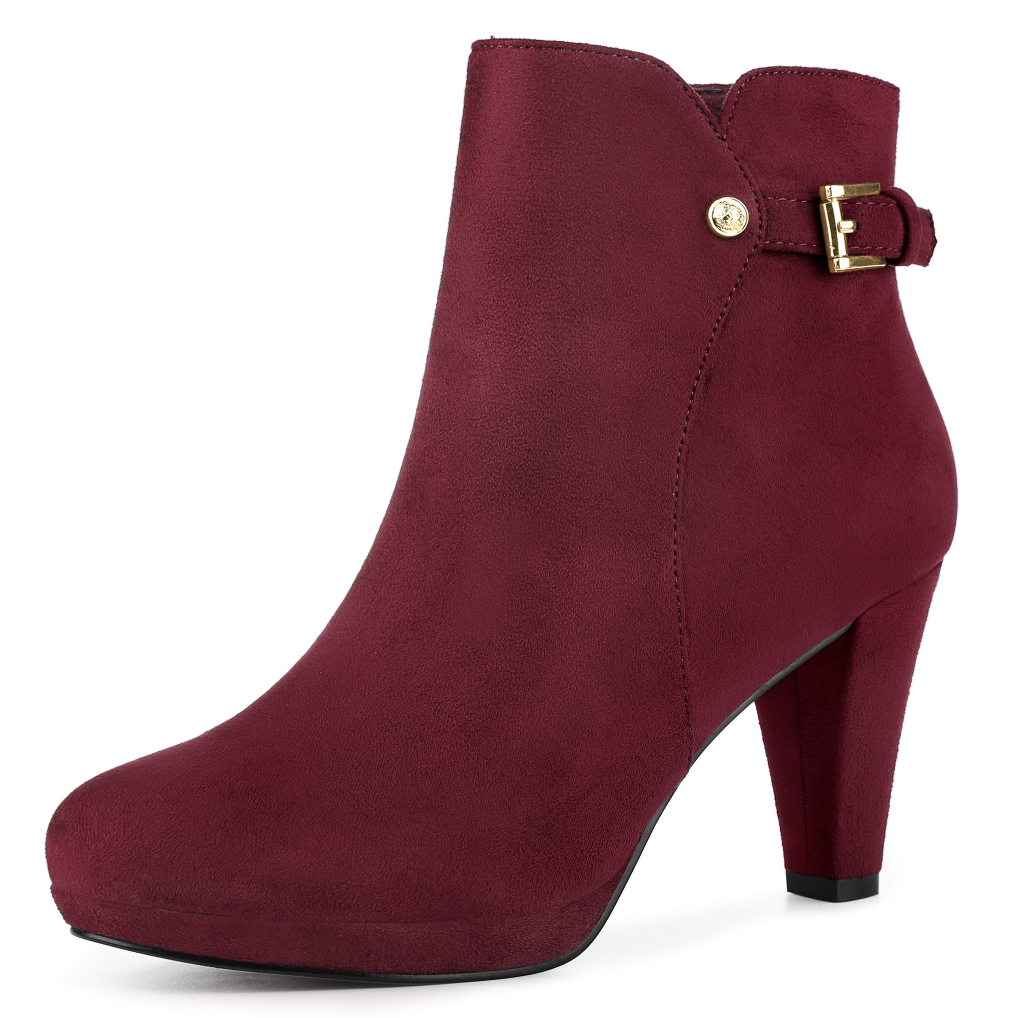 Women's Low Platform Side Zip Buckle Chunky High Heel Ankle Booties Burgundy/6 - Allegra K catalog
