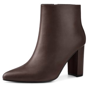 Pointed Toe Zipper Chunky High Heel Ankle Boots Coffee/6 - Allegra K catalog