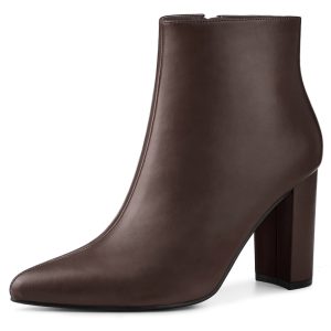Pointed Toe Zipper Chunky High Heel Ankle Boots Coffee/9 - Allegra K catalog