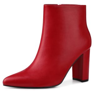 Pointed Toe Zipper Chunky High Heel Ankle Boots Red/6 - Allegra K catalog