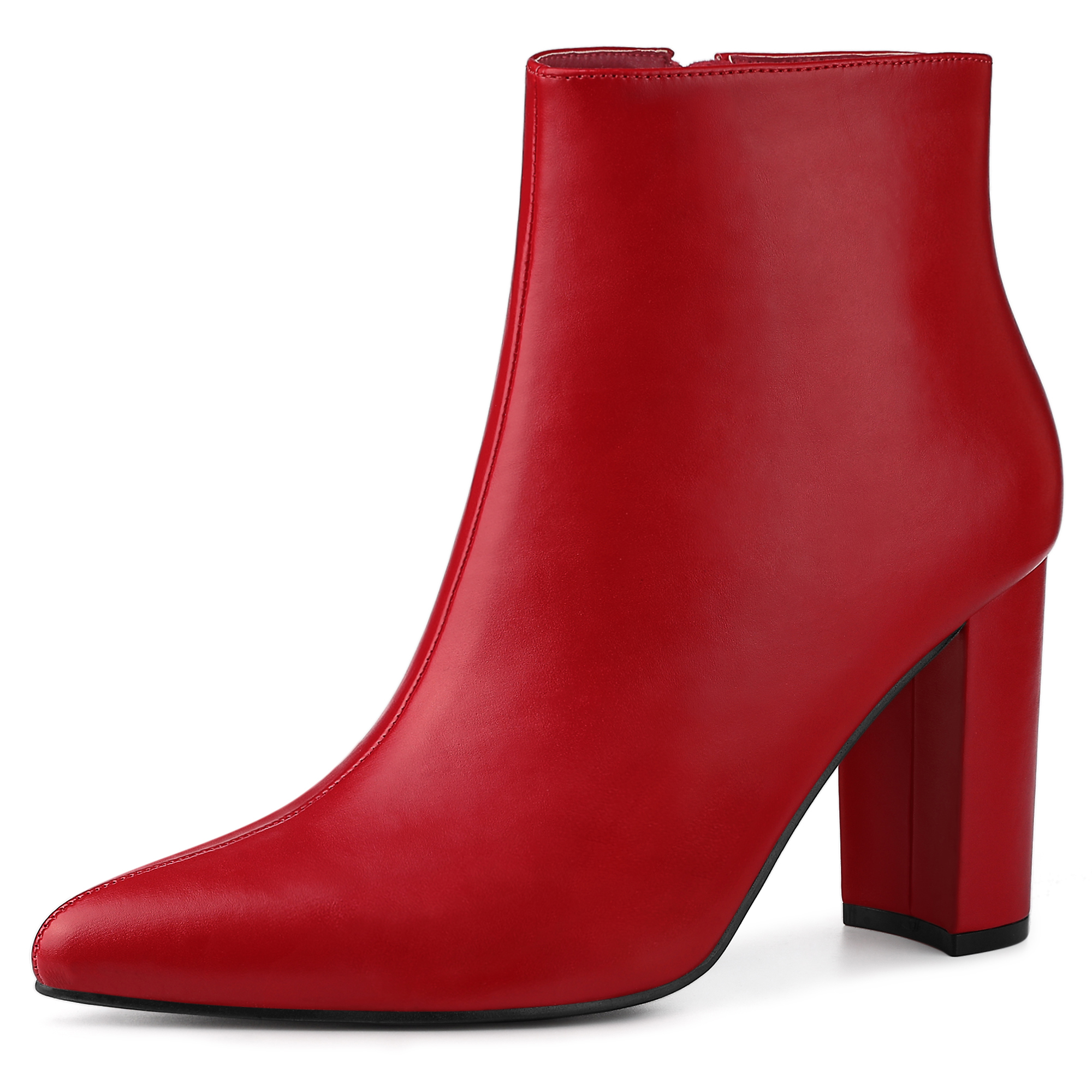 Pointed Toe Zipper Chunky High Heel Ankle Boots Red/9 - Allegra K catalog