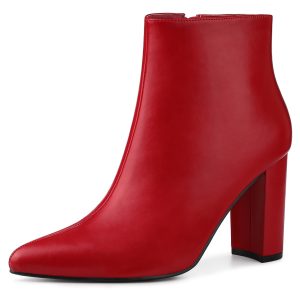 Pointed Toe Zipper Chunky High Heel Ankle Boots Red/10 - Allegra K catalog