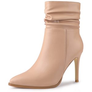Slouchy Pointed Toe Stiletto Heel Ankle Boot Nude/6 - Allegra K catalog