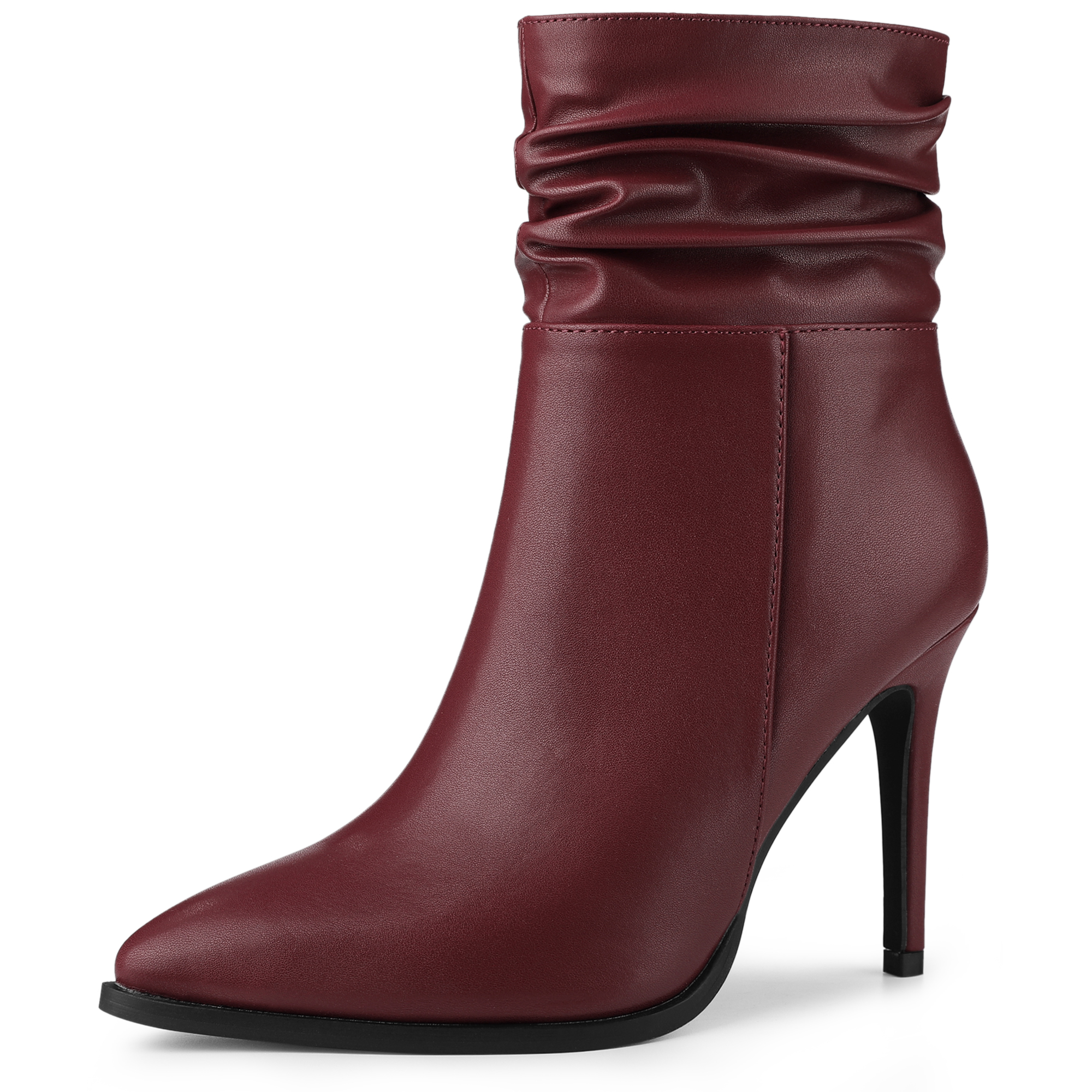 Slouchy Pointed Toe Stiletto Heel Ankle Boot Burgundy/9 - Allegra K catalog