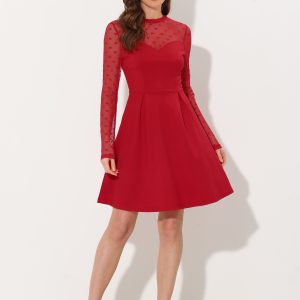 Party Heart Mesh Sheer Sleeve Crew Neck Skater Short Dress Red/XL - Allegra K catalog