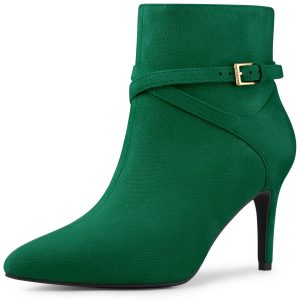 Pointy Toe Buckle Cross Straps Stiletto Heel Ankle Boots Emerald Green/7.5 - Allegra K catalog