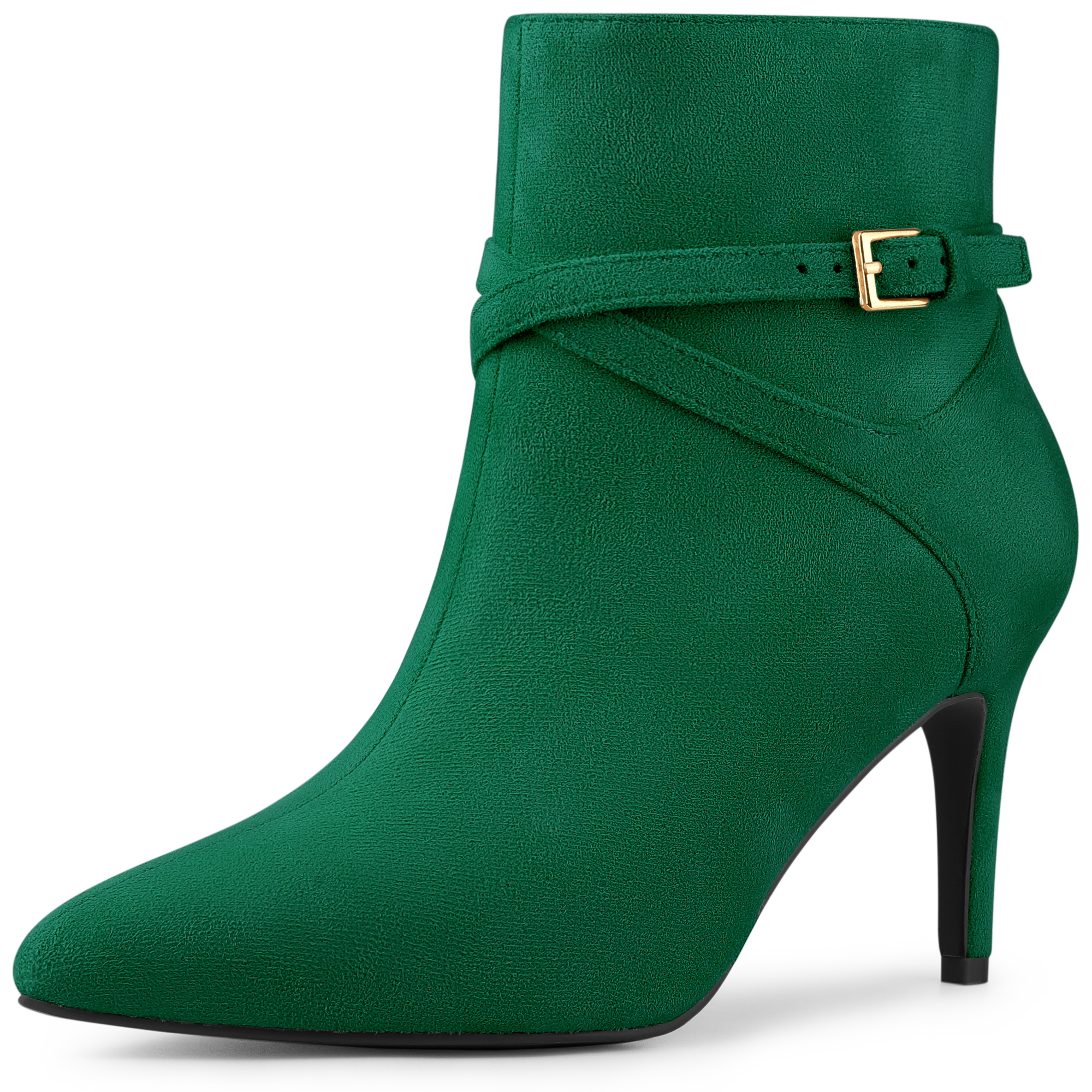 Pointy Toe Buckle Cross Straps Stiletto Heel Ankle Boots Emerald Green/9.5 - Allegra K catalog