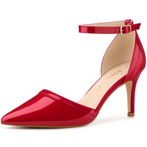 Pointed Toe Stiletto High Heel Party Ankle Strap Pumps Red/11 - Allegra K catalog