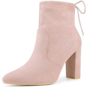 Pointed Toe Drawstring Pull On Block Heel Ankle Boots Pink/6 - Allegra K catalog