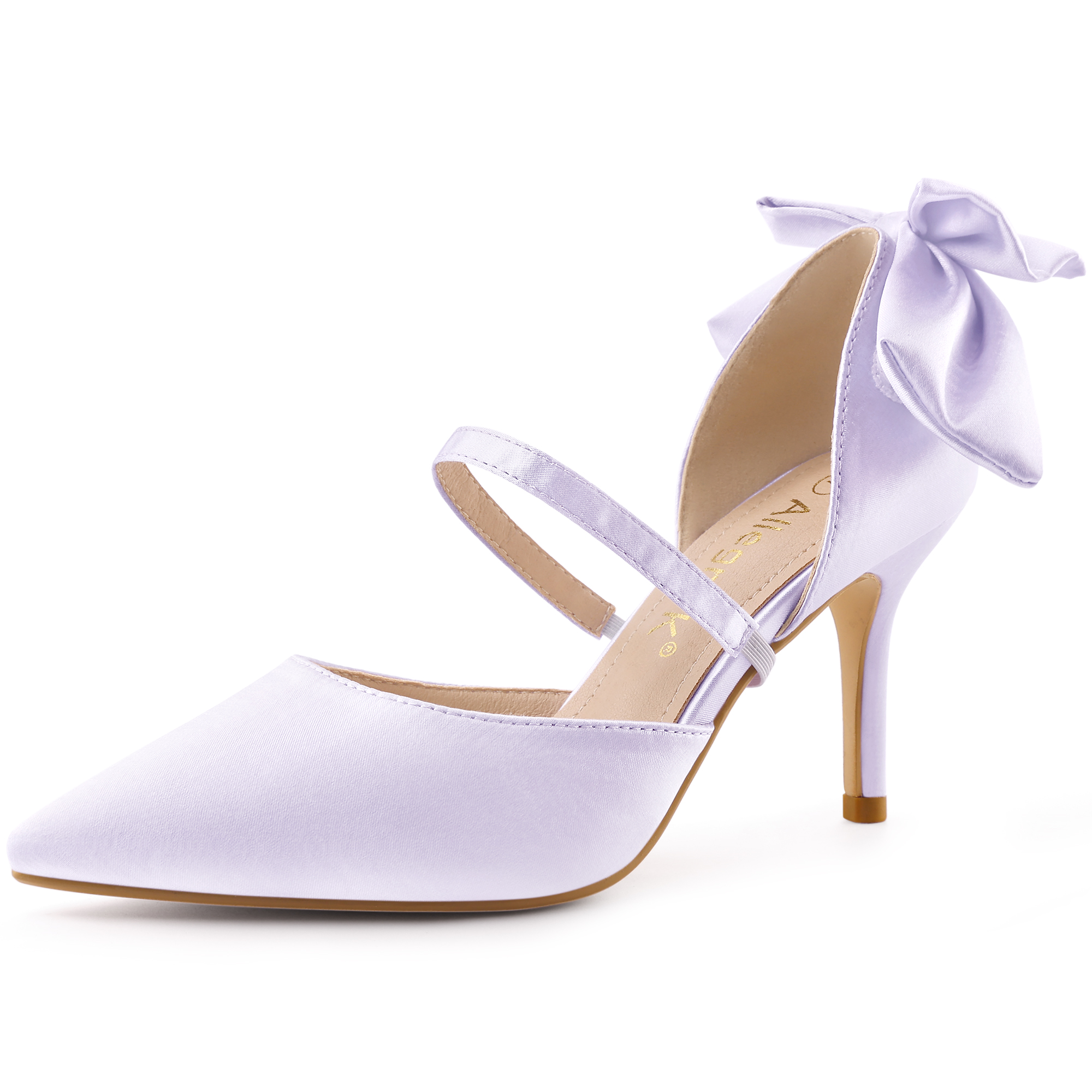 Pointed Toe Bow Satin Stiletto Heel Pumps Purple/10 - Allegra K catalog