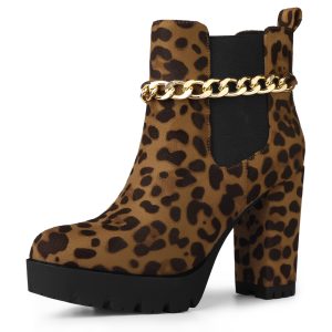 Platform Chain Chunky High Heel Chelsea Boots Leopard/9.5 - Allegra K catalog