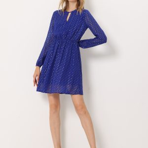 Choker V Neck Flared Gilding Metallic Shiny Star A-Line Dress Royal Blue/L - Allegra K catalog
