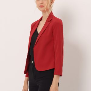 Open Front Office Work Business Crop Suit Blazer Jacket Red/L - Allegra K catalog