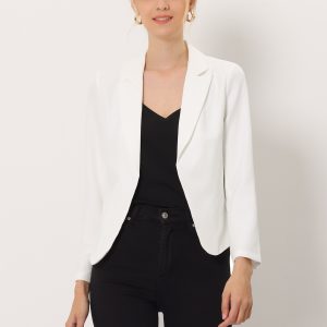 Open Front Office Work Business Crop Suit Blazer Jacket White/XL - Allegra K catalog