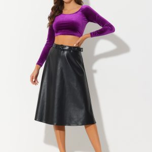 Velvet Long Sleeve Off Shoulder Solid Crop Top Purple/M - Allegra K catalog