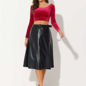 Velvet Long Sleeve Off Shoulder Solid Crop Top Red/M - Allegra K catalog
