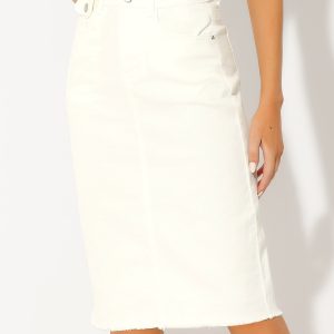 Casual High Waist Back Slit Stretch Denim Midi Skirt White/M - Allegra K catalog