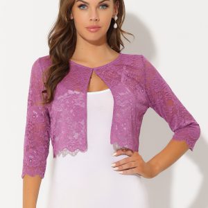 Allegra K Elegant Sheer Floral Lace Cropped Bolero Shrug Pink Purple/XS - Allegra K catalog