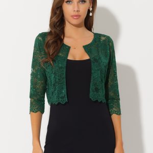 Allegra K Elegant Sheer Floral Lace Cropped Bolero Shrug Greens/S - Allegra K catalog