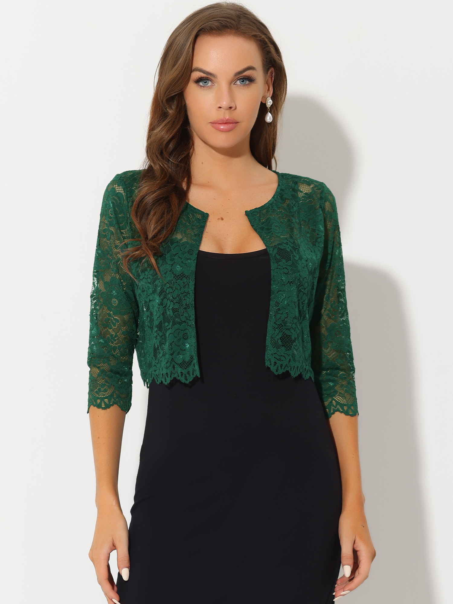 Allegra K Elegant Sheer Floral Lace Cropped Bolero Shrug Greens/XL - Allegra K catalog