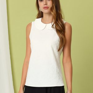 Peter Pan Collar Casual Sleeveless Jacquard Floral Tank Top White/M - Allegra K catalog