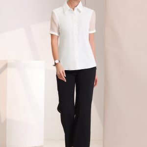 Button Down Shirt Sheer Short Sleeve Point Collar Work Tops White/XS - Allegra K catalog