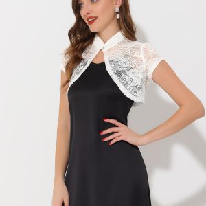 Lace Cardigan Stand Collar Short Elegant Shrug White/XL - Allegra K catalog
