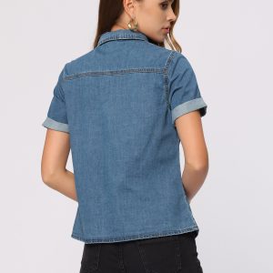 Button Up Collared Short Sleeve Pocket Classic Denim Shirt Blue/XL - Allegra K catalog