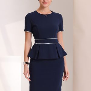 Peplum Pencil Crew Neck Short Sleeve Bodycon Elegant Sheath Dress Dark Blue/M - Allegra K catalog