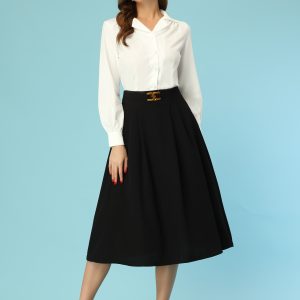 Long Sleeve Button Down Shirt Vintage Collared Work Blouse White/M - Allegra K catalog