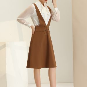 Overall Pinafore Dress Midi Suspenders Skirt Brown/M - Allegra K catalog