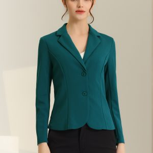 Stretch Notched Lapel Collar Work Office Jacket Blazer Peacock Blue/M - Allegra K catalog