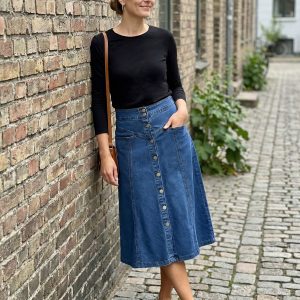 Stretchy High Waist Buttons Front A-Line Flowy Pockets Midi Skirt Blue/L - Allegra K catalog