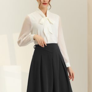 Women's A-Line Belted Waist Casual Midi Flare Pleated Skirt Black/L - Allegra K catalog