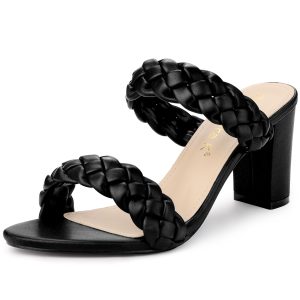 Elegant Open Toe Slip On Braided Chunky Heel Slide Sandals Black/6.5 - Allegra K catalog