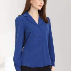 Elegant Collar Blouse Long Sleeve Work Office Satin Button Down Shirt Royal Blue/S - Allegra K catalog