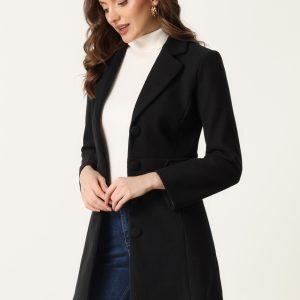 Notched Lapel Single Breasted Button Down Winter Coat Black/XL - Allegra K catalog