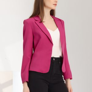 Open Front Office Work Business Crop Suit Blazer Jacket Hot Pink/S - Allegra K catalog