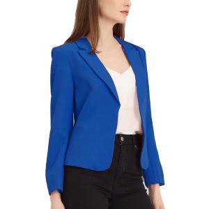 Notched Lapel Long Sleeves Solid Color Open Front Cropped Blazer Royal Blue/S - Allegra K catalog