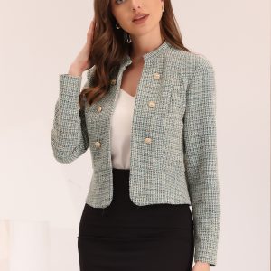 Vintage Tweed Plaid Slim Fit Work Office Cropped Jacket Beige/XS - Allegra K catalog