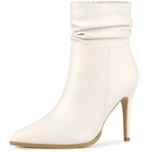 Slouchy Pointed Toe Stiletto Heel Ankle Boot Cream/9 - Allegra K catalog