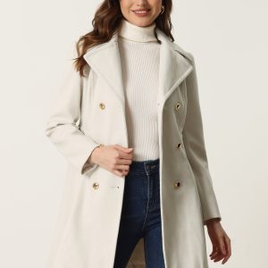 Winter Long Lapel Collar Contrast Double Breast Coat Cream White/S - Allegra K catalog