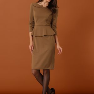 3/4 Sleeve Midi Bodycon Peplum Sheath Pencil Dress Brown/XS - Allegra K catalog
