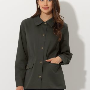 Drawstring Waist Flap Pocket Lightweight Utility Safari Jacket Dark Grey/L - Allegra K catalog