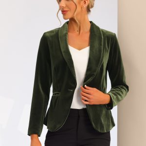 Solid Shawl Collar Single Button Velvet Blazer Olive Green/L - Allegra K catalog