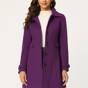 Winter Classic Outwear Overcoat with Pockets Single Breasted Coat Purple/M - Allegra K catalog