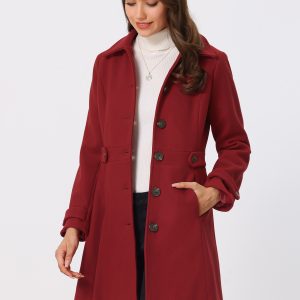 Winter Classic Outwear Overcoat with Pockets Single Breasted Coat Red/S - Allegra K catalog