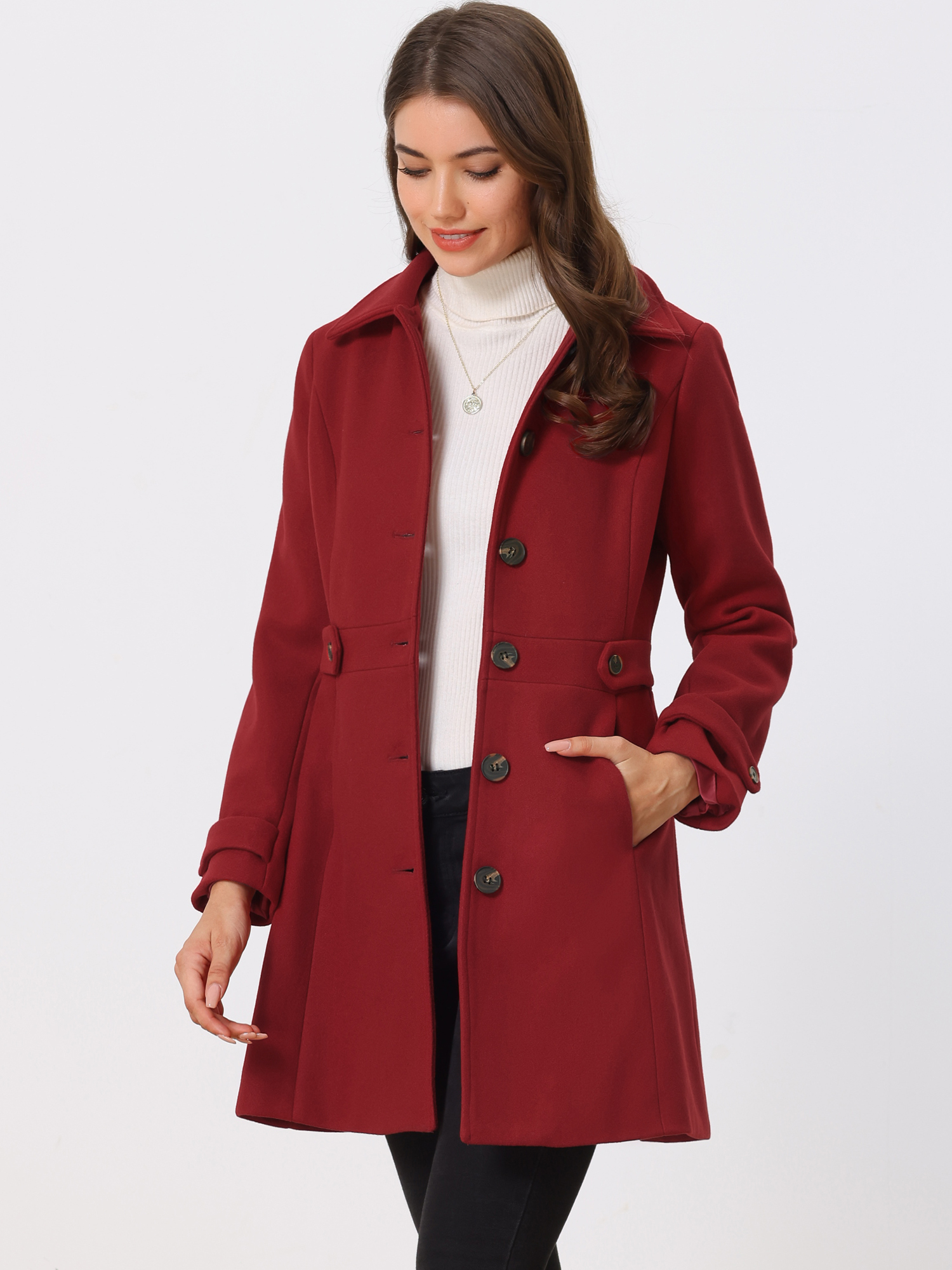 Winter Classic Outwear Overcoat with Pockets Single Breasted Coat Red/S - Allegra K catalog
