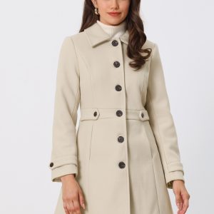 Winter Classic Outwear Overcoat with Pockets Single Breasted Coat Beige/S - Allegra K catalog